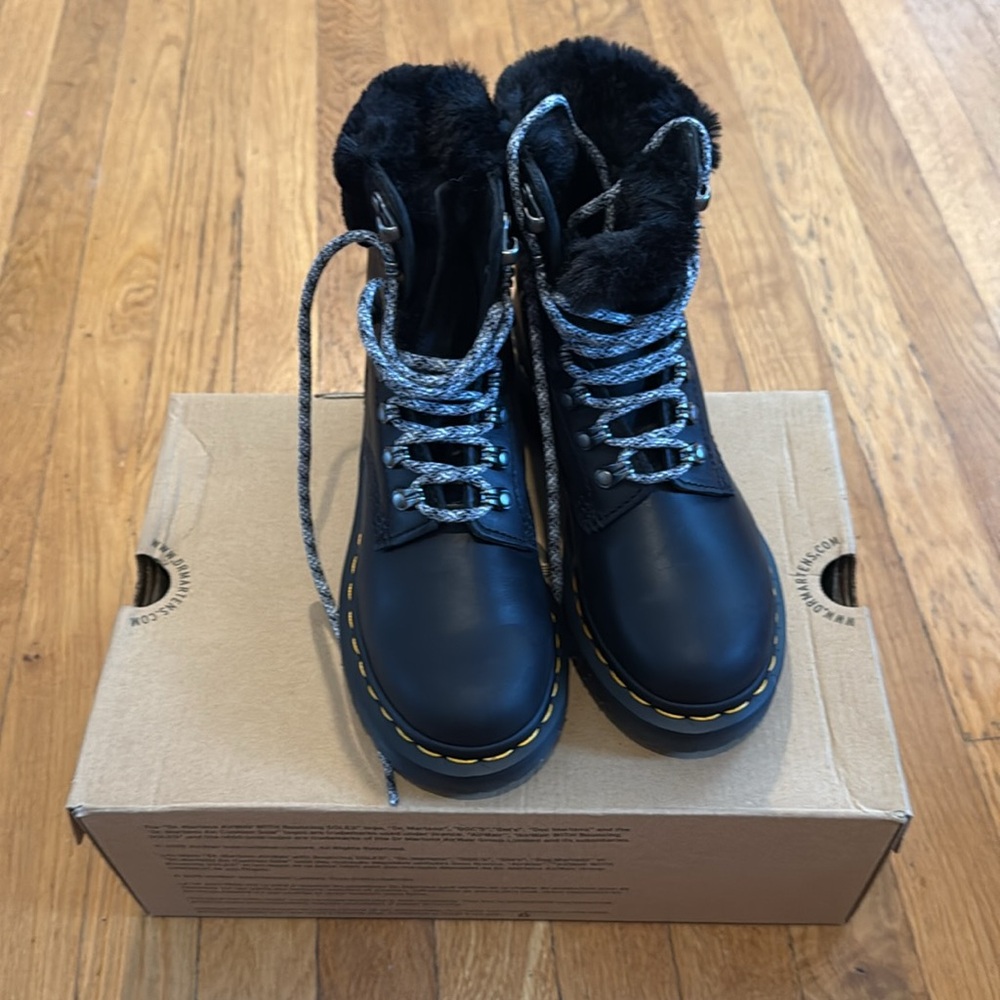 Dr. Martens Black Women's Fur-Lined Combat Boots - Picture 6 of 6